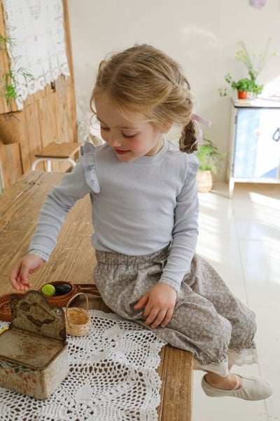 FLO25｜(75-140) 2色田園碎花蕾絲縮口褲10