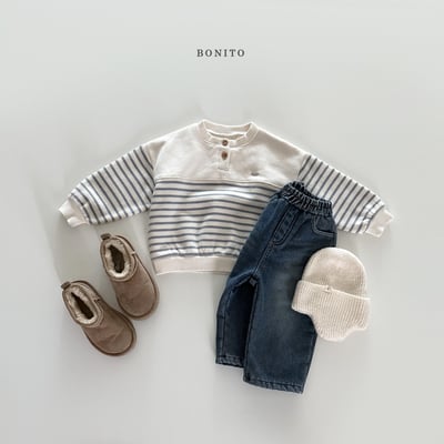 Bonito53｜(75cm-125cm) 金屬標條紋半開襟上衣7