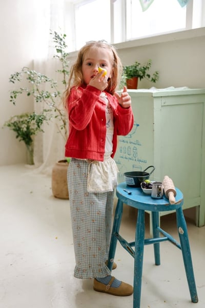 FLO36｜(75-140) 3色法式圍裙碎花荷葉長褲16