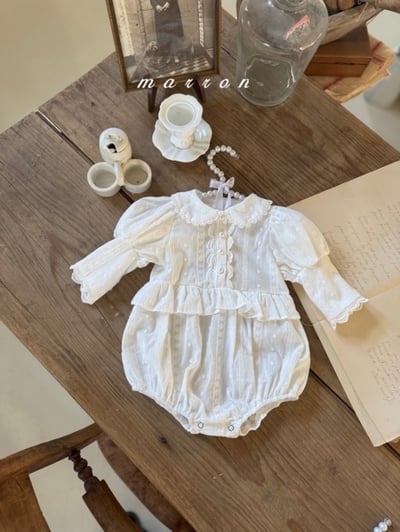 Marron61｜(3m-18m) 蕾絲公主袖包屁衣2