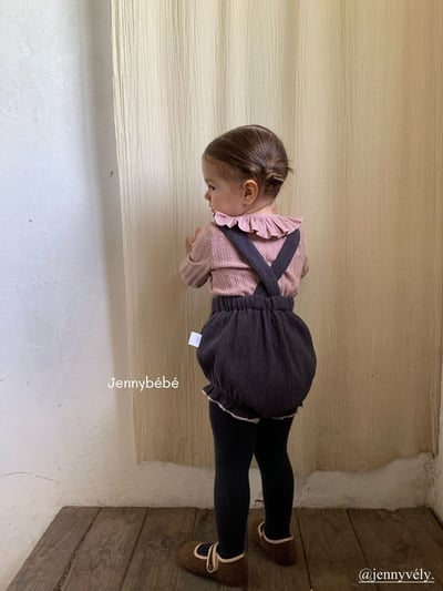 JE564｜(73-100cm) 荷葉領開襟外套/坑條滾邊吊帶褲13