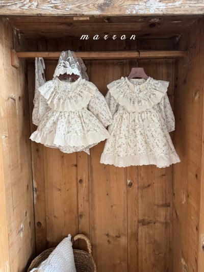 Marron34｜(3m-18m) 荷葉蕾絲花領包屁衣5