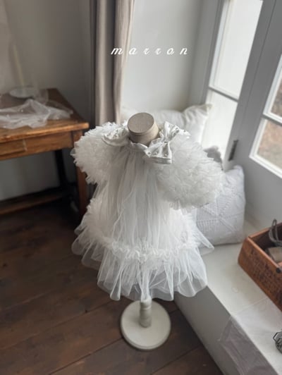 Marron23｜(1y-6y) 薄紗滾邊蓬蓬袖洋裝8
