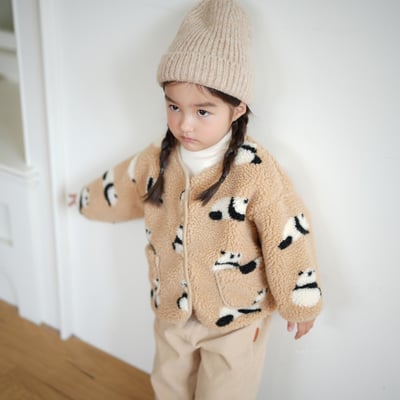 neneru27｜(70cm-125cm) 1色熊貓刷毛開襟外套8