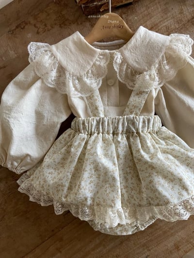 Anne Shirley17｜(3m-22m) 2色格紋/碎花蕾絲吊帶褲裙4