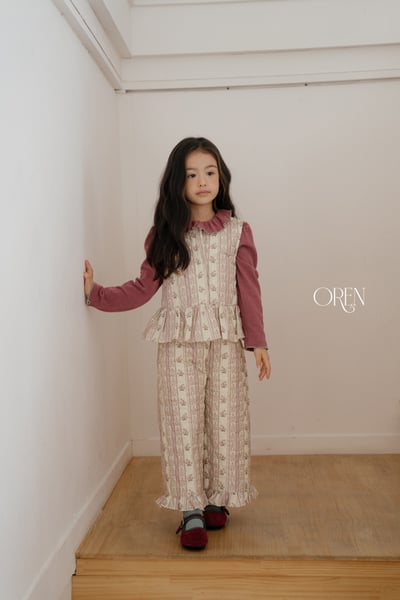 OREN36｜(85-120cm) 復古碎花荷葉邊鋪棉套裝13