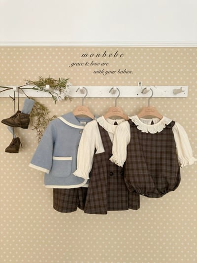 MONBEBE33｜(1y-8y) 排釦格紋吊帶裙3