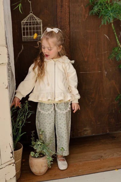 FLO52｜(75-140) 2色碎花蕾絲口袋直筒褲2