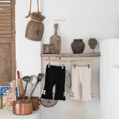 M-KIDS26｜(65-115cm) 2色蝴蝶結緞帶捲邊喇叭褲8