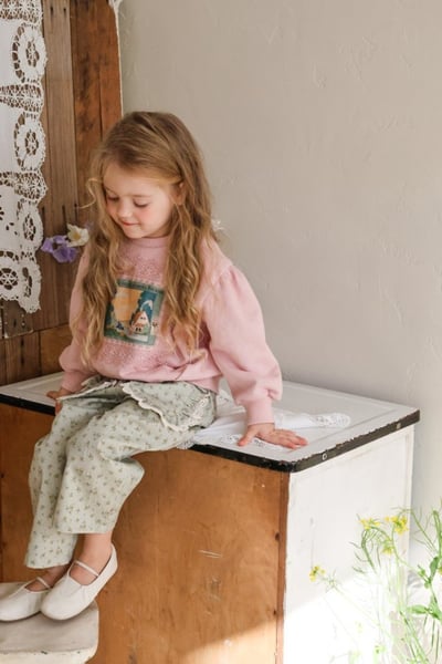 FLO52｜(75-140) 2色碎花蕾絲口袋直筒褲3