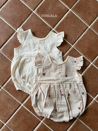 thelala52｜ (0m-18m) 壓花櫻桃格紋無袖包屁衣4