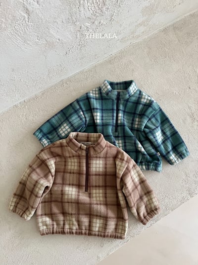 thelala45｜ (1y-6y) 半開襟格紋絨毛上衣3