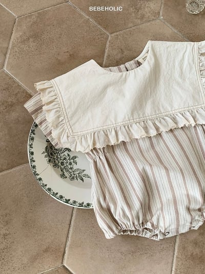 Bebe holic20｜(3m-18m) 翻領條紋連身服13