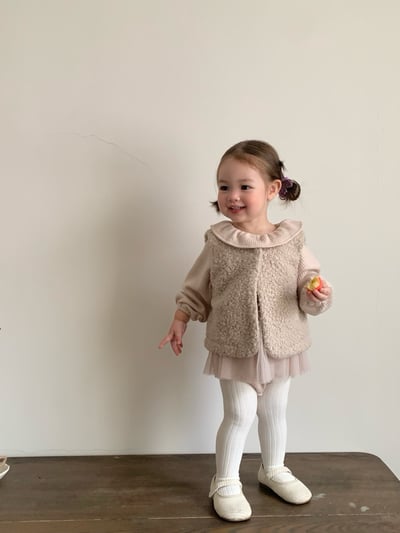 JE617｜(73cm-110cm) 翻領蝴蝶結薄紗包屁衣/羊羔毛背心10