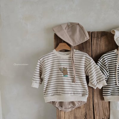Choucream01｜(6m-18m) 羽球小熊條紋上衣1