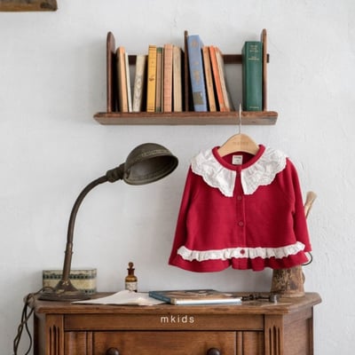 M-KIDS29｜(65-115cm) 3色蕾絲領荷葉邊開襟外套7