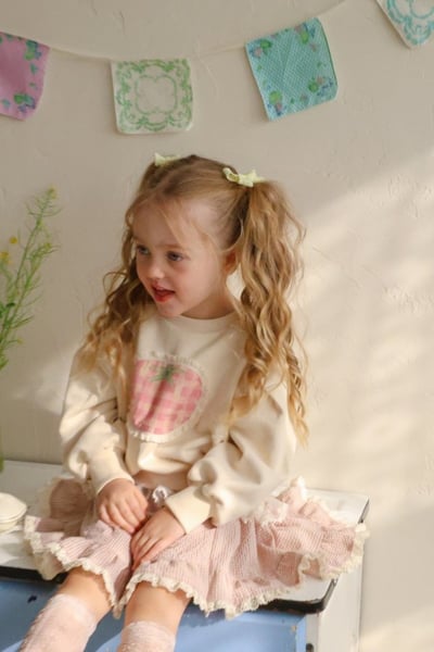 FLO32｜(75-140) 2色荷葉層次蕾絲格紋裙17