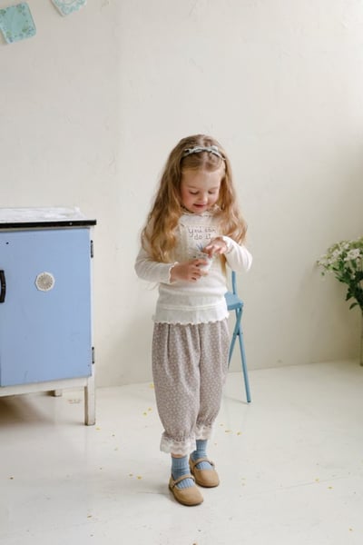 FLO25｜(75-140) 2色田園碎花蕾絲縮口褲12