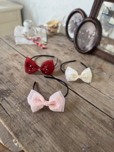 Marron 77｜(free) 蝴蝶結緞帶珍珠髮箍4