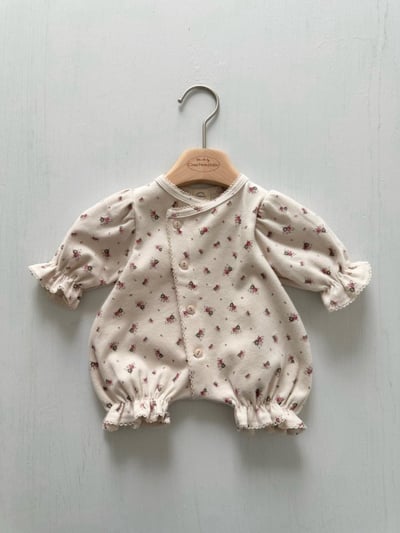 MONBEBE18｜(0m-6m) 新生兒縮口袖排扣連身衣2