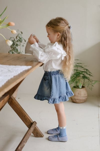 FLO20｜(75-140) 2色荷葉滾邊飛袖襯衫15