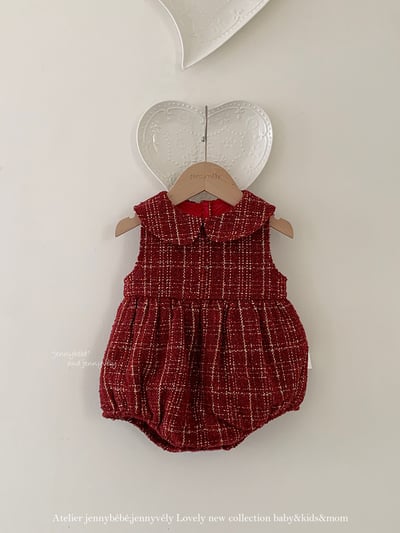 JE 656｜(66-90cm)  格紋翻領娃娃包屁衣1