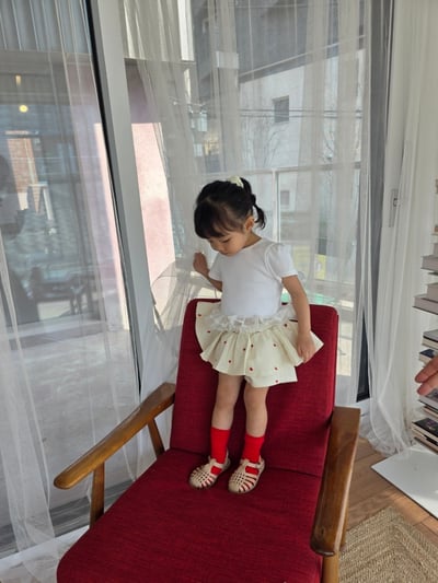 Color04｜(75-115cm) 刺繡愛心荷葉褲裙9