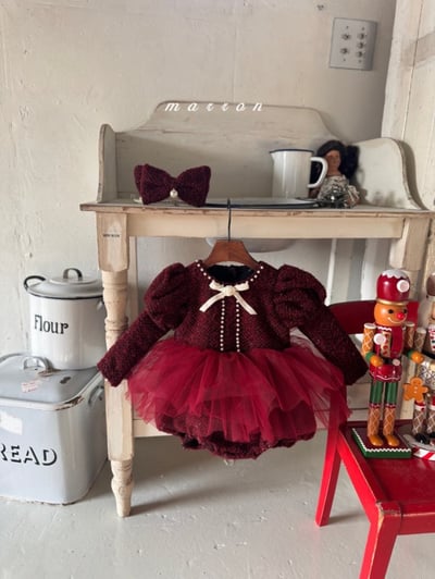 Marron 61｜(3m-18m) 宮廷袖珍珠小香薄紗包屁衣4