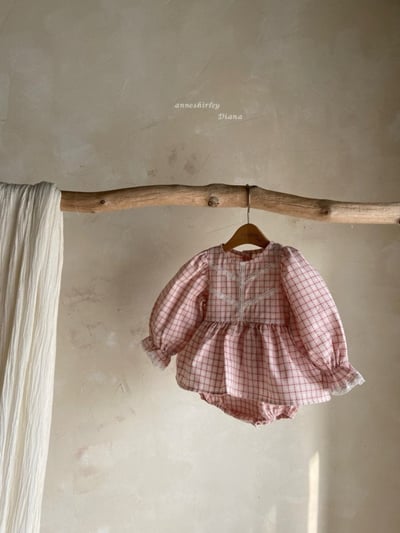 Anne Shirley01｜(3m-22m) 2色格紋蕾絲包屁洋裝4