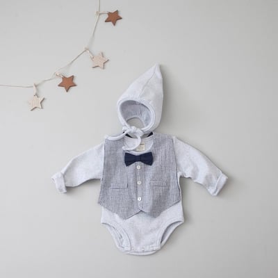 LEMONADE54｜(55cm-85cm) 2色紳士背心包屁衣含帽子5