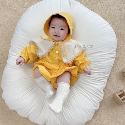 LEMONADE43｜(55cm-85cm) 3色蕾絲花邊翻領包屁衣含帽子11