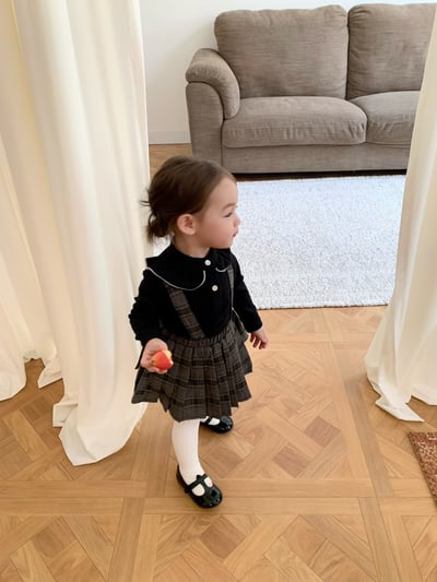 JE562｜(73cm-100cm) 格紋百褶吊帶包屁裙/立領荷葉上衣12