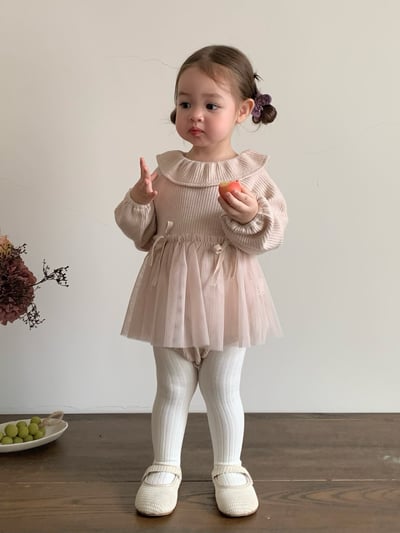 JE617｜(73cm-110cm) 翻領蝴蝶結薄紗包屁衣/羊羔毛背心20