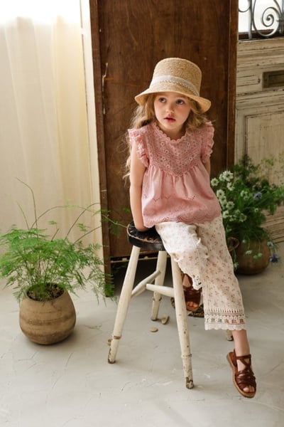 FLO18｜(75-140) 碎花蕾絲邊長褲11