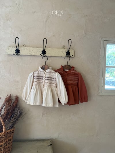 OREN44｜(85-120cm) 法式復古刺繡抓皺上衣13