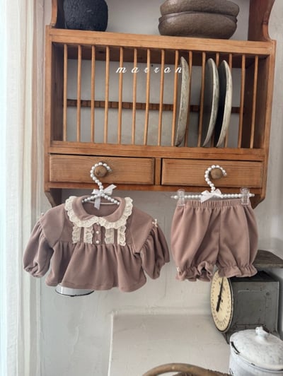 Marron 56｜(3m-18m) 宮廷袖蕾絲領花邊套裝9