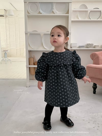 JE 631｜(80-120cm)  小碎花公主袖洋裝3