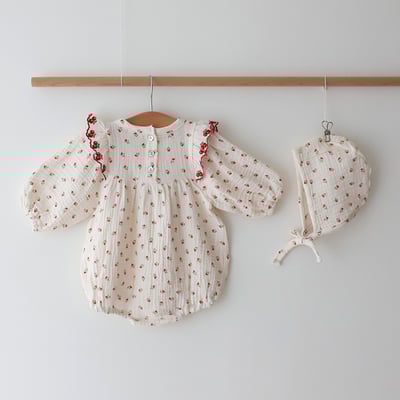 LEMONADE05｜(55cm-85cm) 2色滿版櫻桃/碎花包屁衣含帽子19