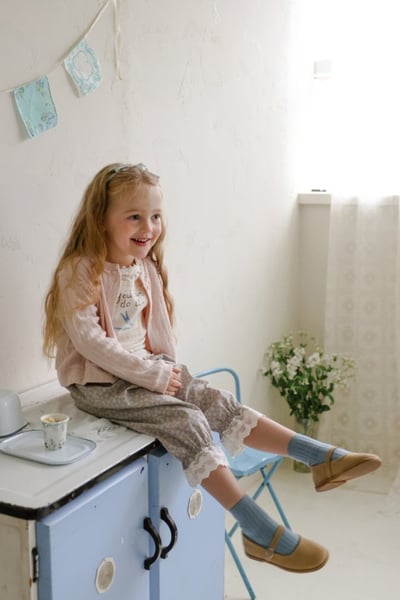 FLO25｜(75-140) 2色田園碎花蕾絲縮口褲13