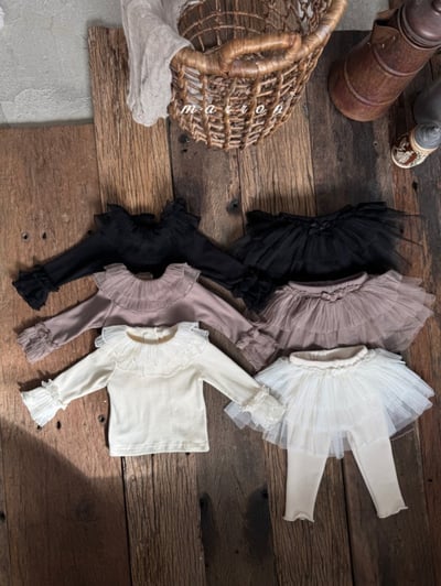 Marron 03｜(1y-6y) 花瓣荷葉薄紗上衣12