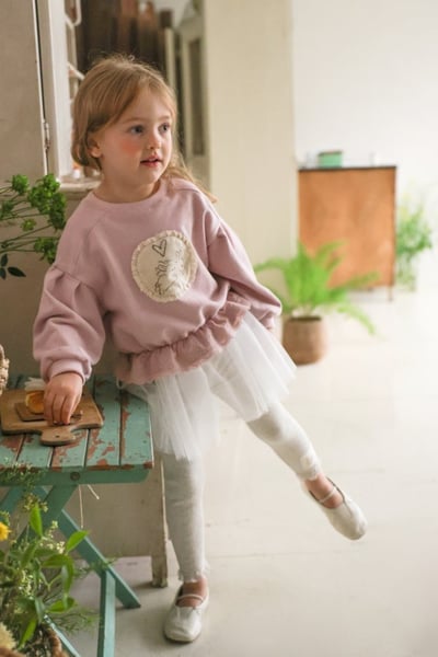 FLO44｜(75-140) 2色小兔蕾絲花布休閒短版上衣1