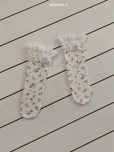 Bebe holic12｜(3m-18m) 玫瑰碎花蕾絲無根襪4