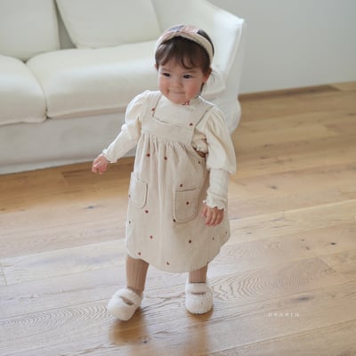 neneru10｜(60cm-85cm) 1色愛心印花燈芯絨吊帶裙1