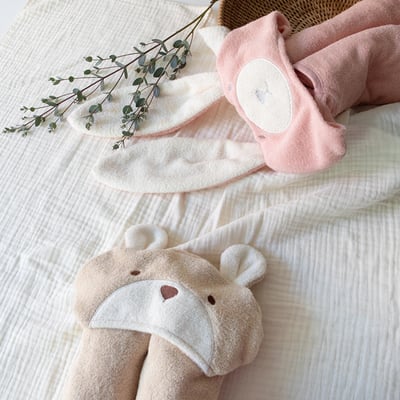 LEMONADE32｜(free) 2色小兔小熊連帽浴巾20