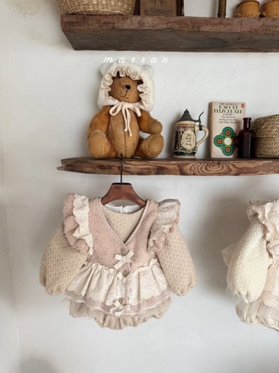 Marron 55｜(3m-18m) 花紋毛球薄紗包屁衣7