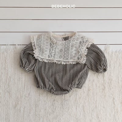 Bebe holic18｜(3m-18m) 蕾絲翻領格紋包屁衣7