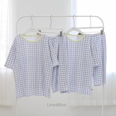 LIME&BLUE32｜(55-118cm MOM-DAD)  格紋親子套裝10