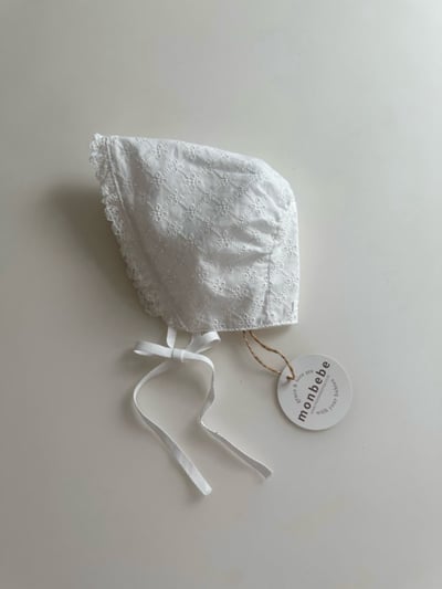 MONBEBE08｜(0m-12m) 蕾絲綁帶帽1