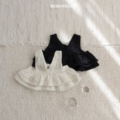 Bebe holic16｜(free) 針織V領荷葉裙襬背心1