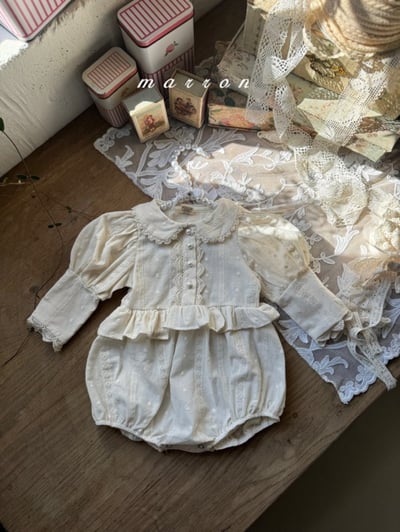 Marron61｜(3m-18m) 蕾絲公主袖包屁衣11